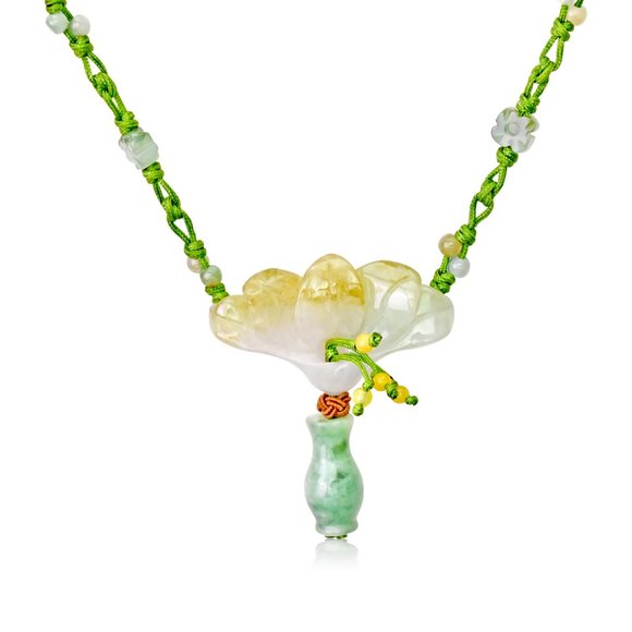 Fanned-out petals Peacock Flower Handmade Honey Jade Necklace Pendant - Picture 3 of 7